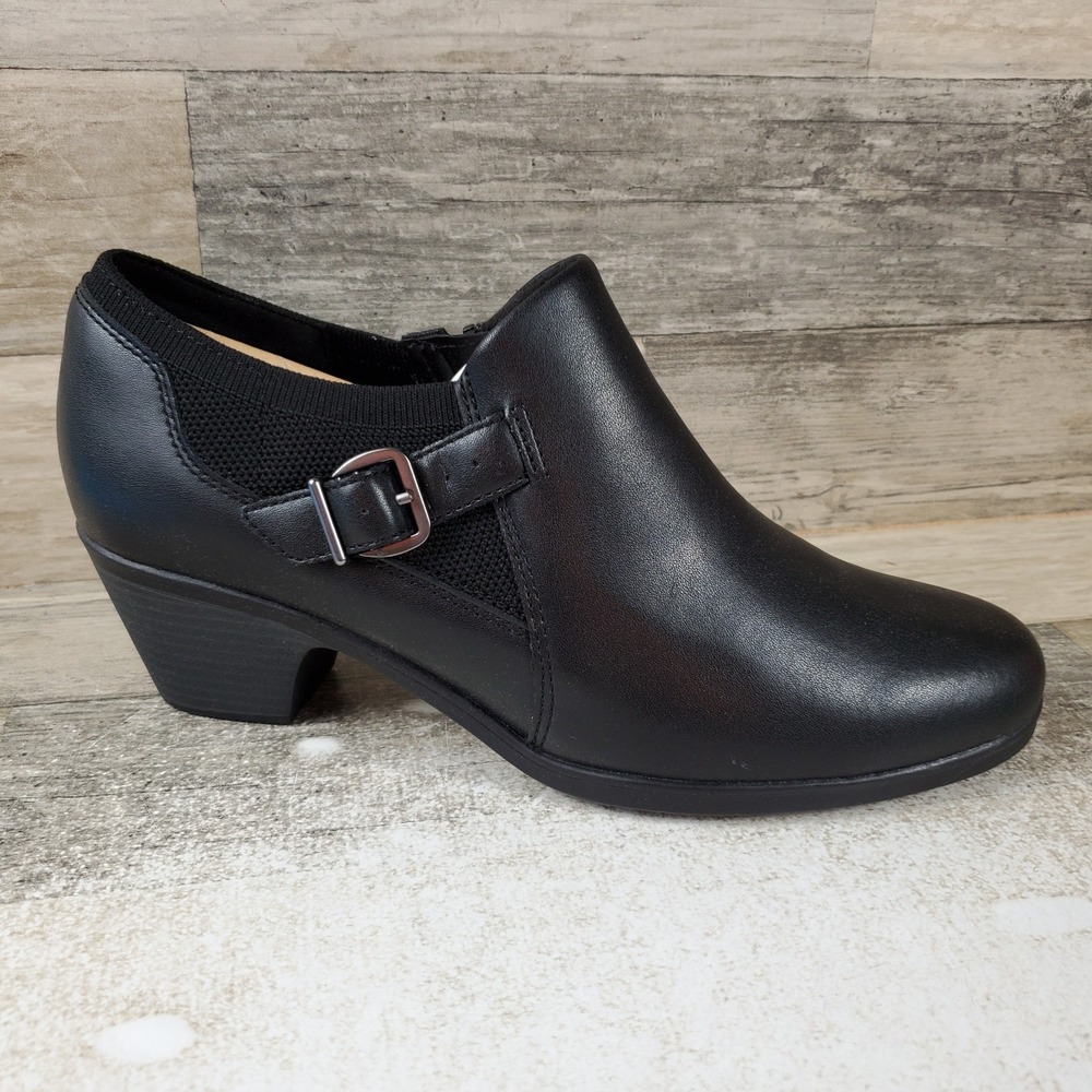 Clarks Emily Darcey Womens Ankle Bootie Sz 10 M Black Leather Side Zip & Buckle